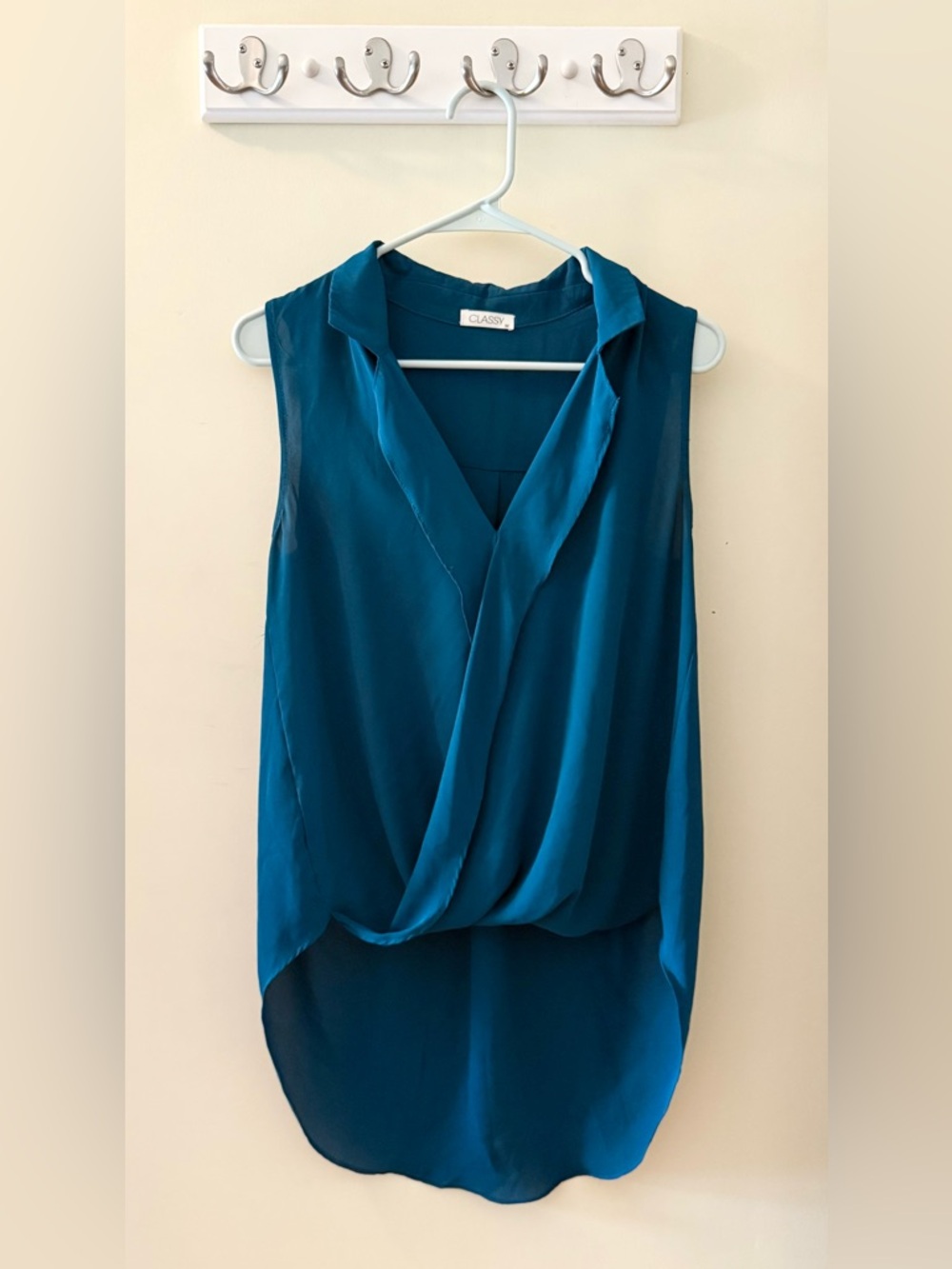 Teal Sleeveless Draped Surplice Blouse